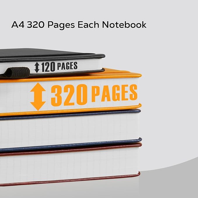 Notebooks College Ruled, A4 (8.5 x 11) Large Notebook Journal with 100GSM Lined Paper, Hardcover Leather Journaling Notebooks for Women & Men, 320 Pages, Big Black Notebook