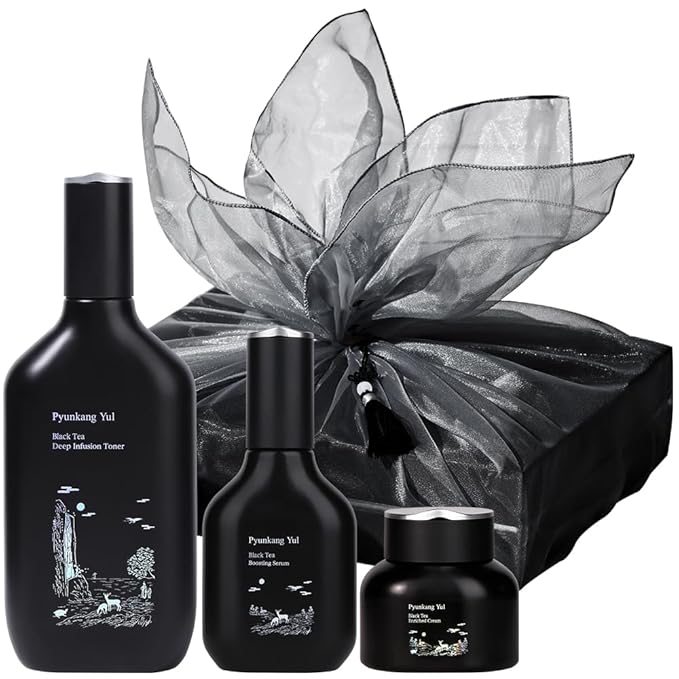 Pyunkang Yul PKY Black Tea Line Gift Box Set, Deep Nurishment for Anti-aging, Rich Moisture Toner, Revitalizing Serum & Nourishing Cream, Zero-Irritation (3-item set)