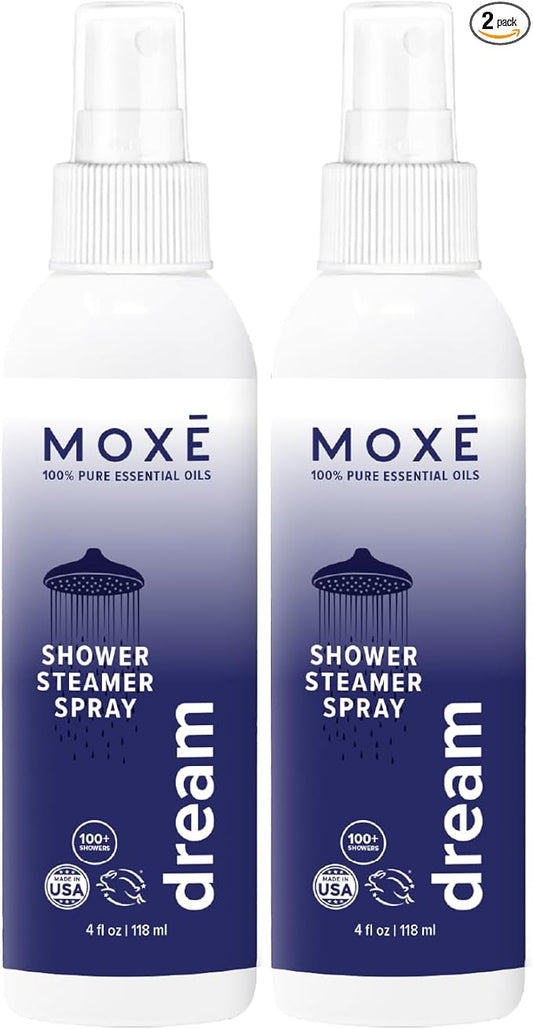 MOXĒ Dream Lavender & Chamomile Shower Steamer Spray, 100% Natural Certified Essential Oils, Bath Relaxation, Made in USA, 4 Ounces (2 Pack)
