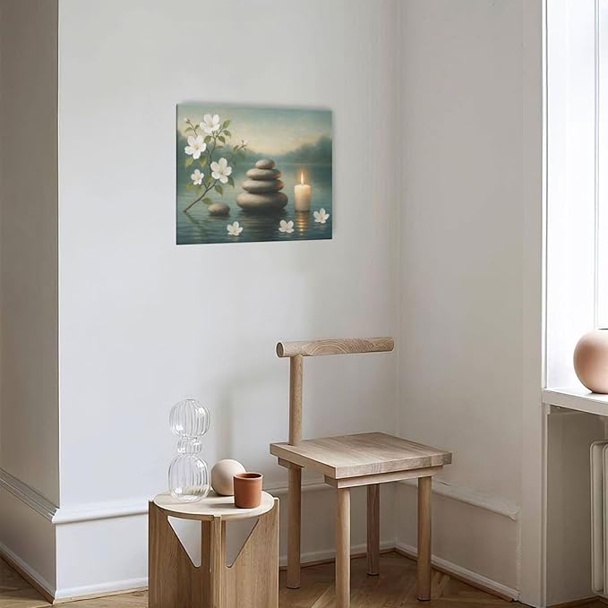 Zen Wall Art Zen Bathroom Wall Decor Spa Room Meditation Peaceful Pictures Decoration Spiritual Stone Canvas Painting Artwork Framed for Bathroom Living Room Bedroom Office 20"x24"