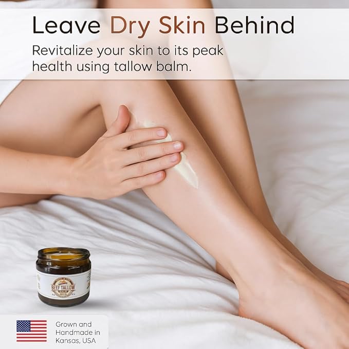 Beef Tallow Balm - 8 oz - Made in USA - Organic Grass Fed and Finished - Moisturizing Skin Care Peppermint