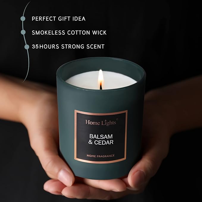 Scented Soy Candles, 35 Hours Burn Time, Natural Soy Wax, Home Fragrance Decor Gift for Women & Men, Balsam & Cedar