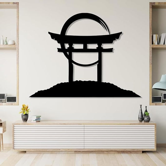 Torii Gate Metal Wall Art, Torii Gate Metal Wall Decor, Large Japanese Hanging, Zen Sculpture, Asian Zen Sign, Living Room, Bedroom Art (Black, 39"x52"|100x133cm)