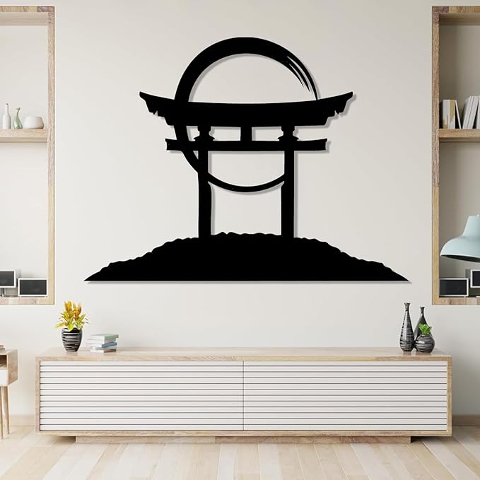 Torii Gate Metal Wall Art, Torii Gate Metal Wall Decor, Large Japanese Hanging, Zen Sculpture, Asian Zen Sign, Living Room, Bedroom Art (Gold, 39"x52"|100x133cm)