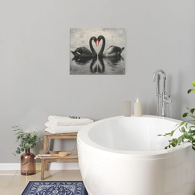Black Swan Wall Art Vintage Canvas Wall Decor Swan Aesthetics Art Retro Pictures Painting Artwork Framed Decoration for Living Room Bedroom Bathroom Dining Room Office 20"x24"