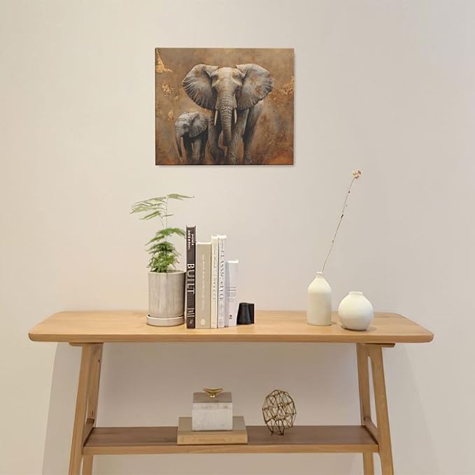 Elephant Wall Art African Animal Pictures Elephant Family Canvas Painting Decoration Artwork Framed Wall Decor Gifts for Women Girl Living Room Kids Bedroom 20"x24"