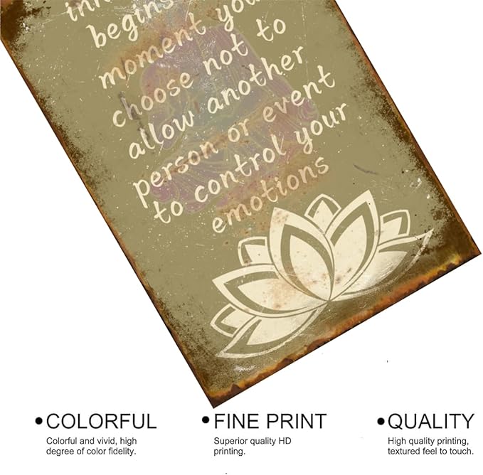 EMOHAT Metal Vintage Tin Signs Retro Meditation Lotus Flowers Zen Inspirational Yoga Quotes Metal Painting Home Decor Coffee Garage Kitchen Bathroom Metal Plaque Poster Wall Sign 8x12 Inch