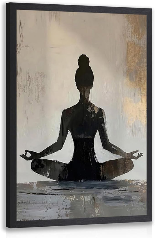 GELDSTEI Wood Framed Zen Wall Art, Modern Yoga Girl Canvas Painting, Tranquil Meditation Wall Decor, Spiritual Aesthetic Picture, Calming Mindfulness Poster Prints for Living Room Spa Yoga 16"x24"