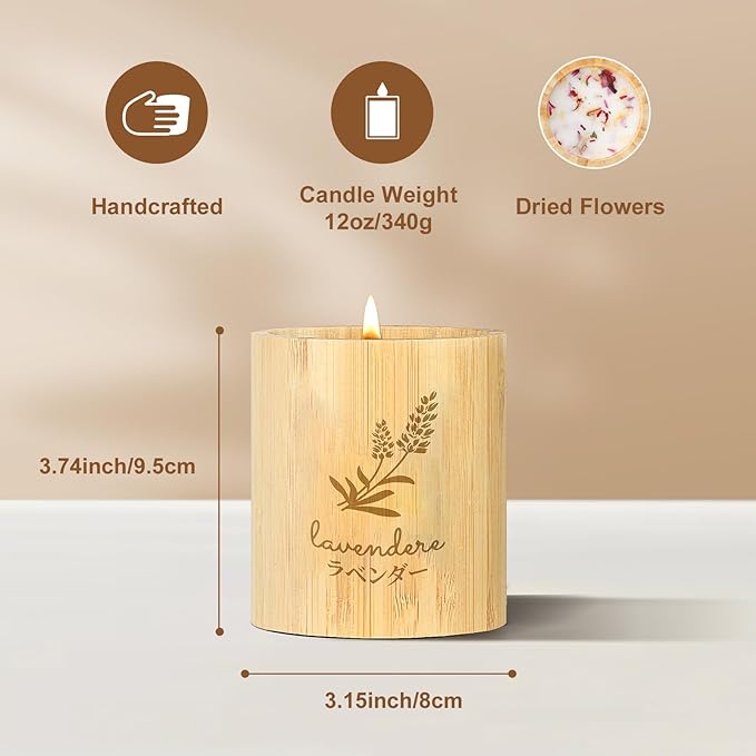 Wood Wick Candles That Crackle - Lavender Candle in Natural Bamboo Jar, Candles for Home Scented, 100% Soy Wax, 60-Hour Burn, Plant-Based Fragrance, Birthday Gifts for Women, 11 oz