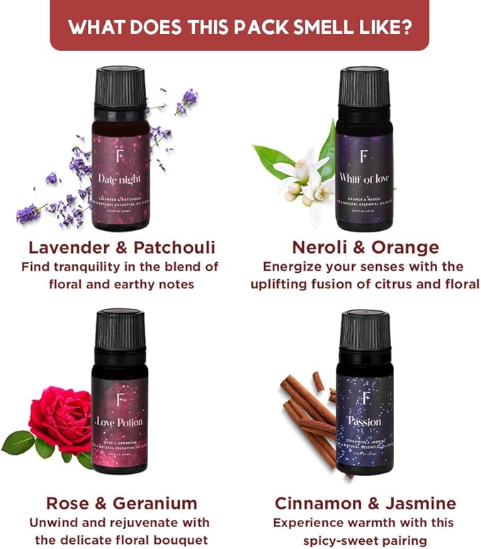 Folkulture Essential Oils for Diffuser for Home | Set of 4 Pure Essential Oil Set | Diffuser Oils Scented | Essential Oils for Candle Making - Lavender Oil, Jasmine Essential Oil for Relaxation