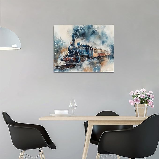 Fleruku Train Wall Art Train Wall Decor Pictures Canvas Painting Artwork Home Decorations For Living Room Bedroom Bathroom Office Nursery Classroom 16"x12"