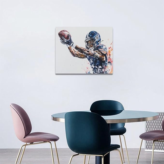 Football Wall Art Football Player Wall Decor Sports Pictures Canvas Painting Framed Artwork Home Decorations for Boy Room Living Room Bedroom Bathroom Office 20"x16"