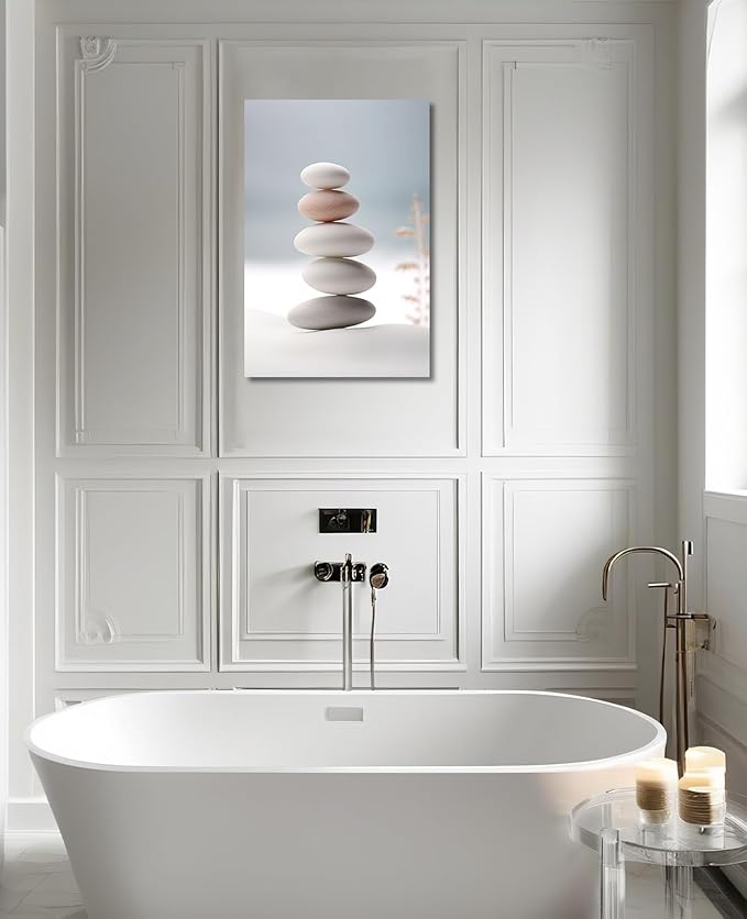 KPLUNDO Zen Wall Art Canvas Print Bathroom Decor Spa Stone Picture Meditation Painting Artwork for Yoga Spiritual Room Living Room Office Modern Home Decor Frame(Art-2,20.00x30.00 inch)