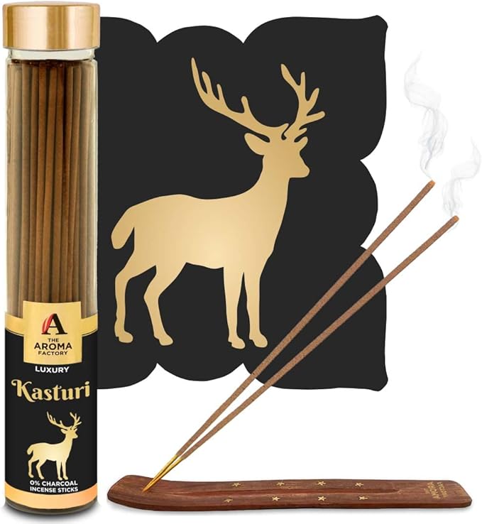 The Aroma Factory Kasturi Musk Agarbatti, Calmness of Musk Aroma with Low & Zero Charcoal (Bottle Pack of 1 100g)