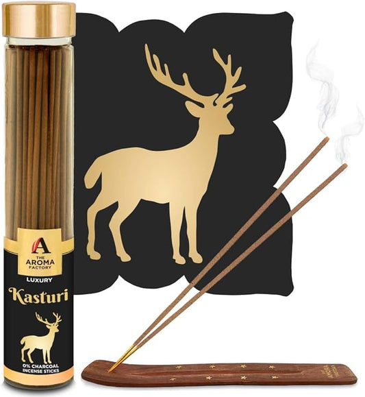The Aroma Factory Kasturi Musk Agarbatti, Calmness of Musk Aroma with Low & Zero Charcoal (Bottle Pack of 1 100g)