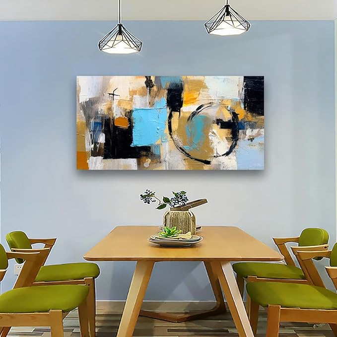 Blue Abstract Wall Art Bedroom Wall Decor Living Room,Black Canvas Wall Art Office Farmhouse Paintings Artwork Modern Black Yellow Brown Boho Wall Art Prints Pictures 20 * 40inch