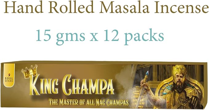 SOUL STICKS Hand-Rolled Incense Sticks Divine Spirit Blends 180 Gram Box | 100% Natural Masala Incense Organic Home Fragrance Agarbatti (King Champa)