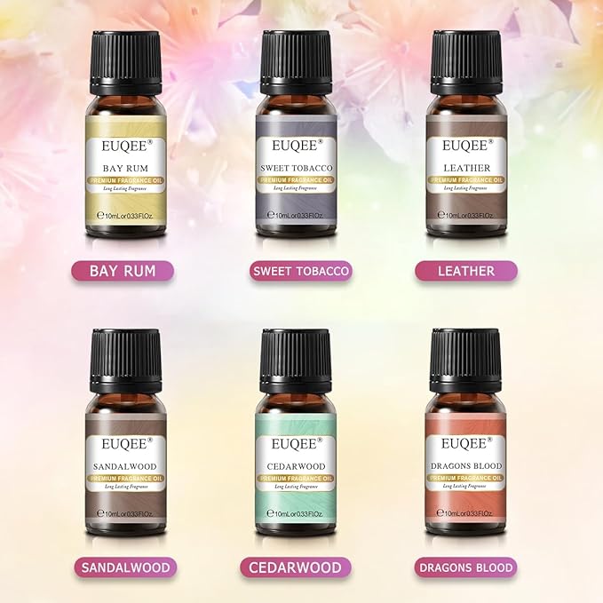 6PCS Fragrance Oils for Men, Men's Pubs Gift Set Premium Fragrance Oils -10ml-Leather, Sweet Tobacco（New Name-Honeyed Haze）, Dragons Blood, Sandalwood, Bay Rum, Cedarwood (Men's Pubs)