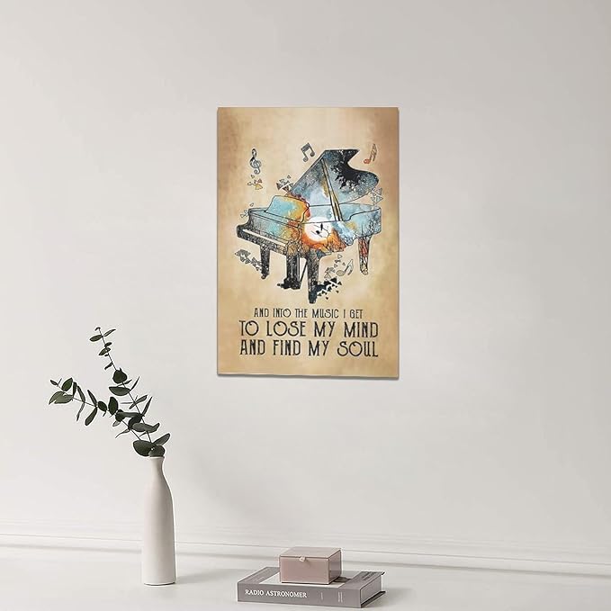 Music Decor Wall Art Piano Wall Decor Vintage Canvas Music Heal The Soul Prints Painting Framed Artwork for living room Bedroom Bathroom 16"x24"