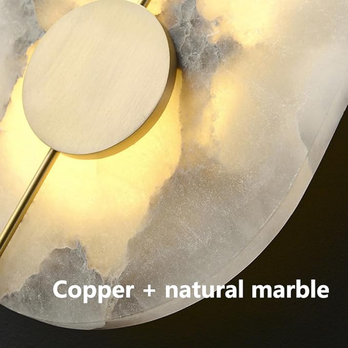 Nordic Style Marble Wall Light 16.7in Natural Stone Wall Lamp Warm White 3000K Energy Saving Alabaster Wall Sconce for Hotel Bedroom Bedside Decorative Lighting