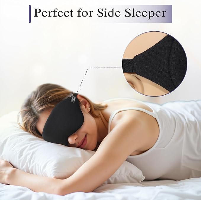 Cool Touch Sleep Mask for Side Sleepers Men & Women&Girl, Eye Mask with Memory Foam Nose Padding, Ultra Soft Blockout Eye Shade Cover, Cotton Sleep Mask for Sleeping, Travel, Nap (Black)