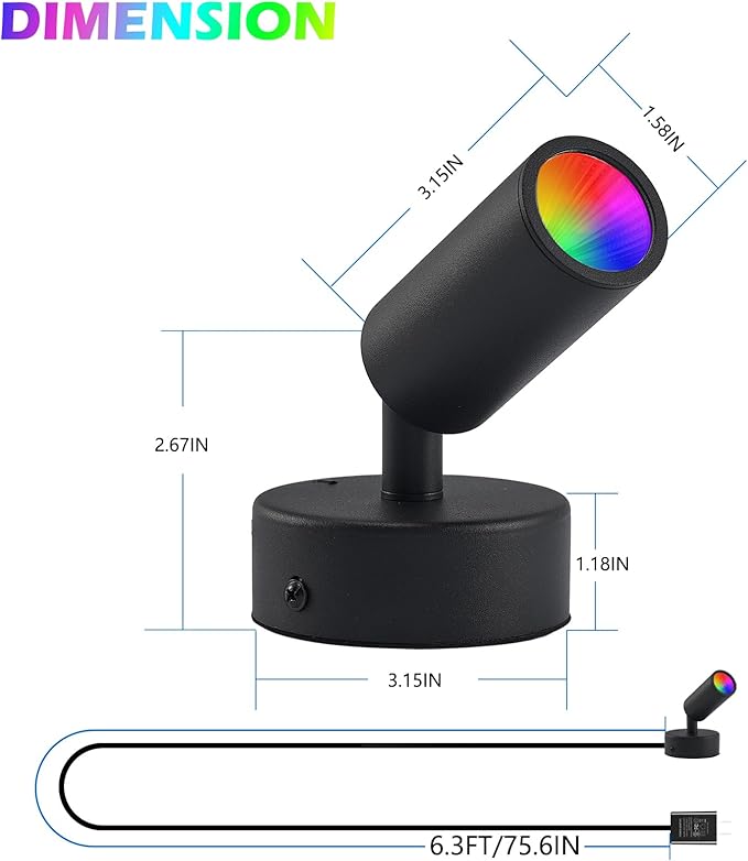 2 Pack LED Spot Lights Indoor Spot Lights Indoor Accent Lighting, RGBW Color Changing Up Lights Indoor Remote Control Plant Spotlight Decorative Lights (Black)