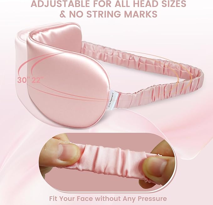 Pure 22 Momme 6A Grade Mulberry Silk Sleep Mask for Side Sleepers - 100% Blackout Eye Mask with Travel Pouch (Pink)
