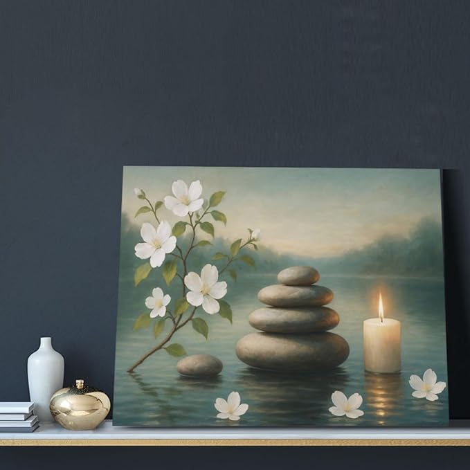 Zen Wall Art Zen Bathroom Wall Decor Spa Room Meditation Peaceful Pictures Decoration Spiritual Stone Canvas Painting Artwork Framed for Bathroom Living Room Bedroom Office 16"x20"