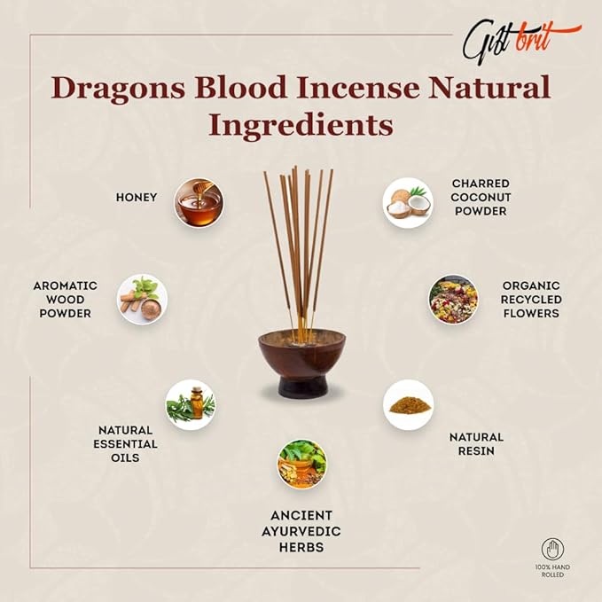 Giftbrit Dragons Blood Natural & Herbal Incense Sticks 100 Sticks with Incense Holder for Meditation, Yoga, Church, Relaxation, Healing and Positivity