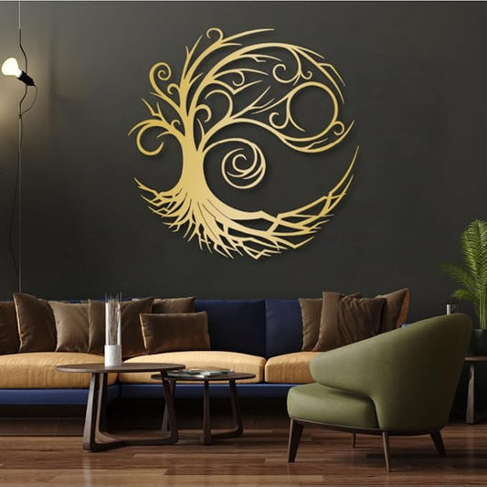 Yemwot Metal Tree of Life Wall Decor, Circle of Life Metal Tree Wall Art, Spiritual Sign, Modern Sculpture Decoration, Living Room Bedroom Decor (Gold, 23"x 23"| 60x60cm)
