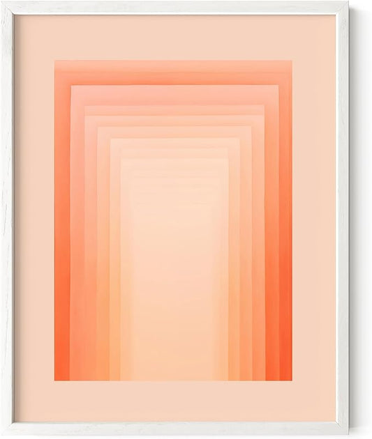 HAUS AND HUES Colorful Abstract Wall Art - Minimalist Retro Picture for Living Room Decor, Red and Pink Modern Wall Art Painting (Pink Geometric, White Frame, 11x14)