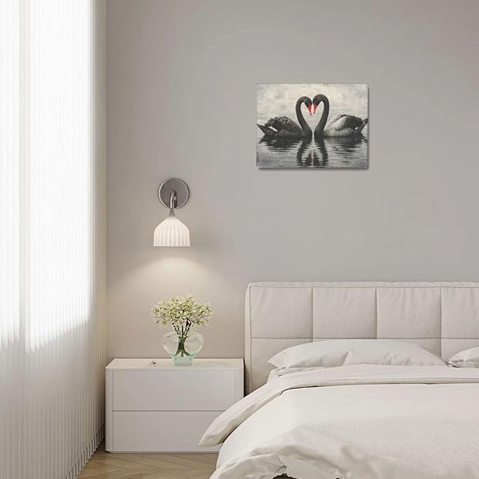 Black Swan Wall Art Vintage Canvas Wall Decor Swan Aesthetics Art Retro Pictures Painting Artwork Framed Decoration for Living Room Bedroom Bathroom Dining Room Office 12"x16"