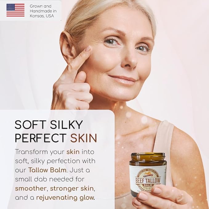 Beef Tallow Balm - 2 oz - Grown and Made in USA - Organic Grass Fed and Finished Tallow - Moisturizing Skin Care Lemon