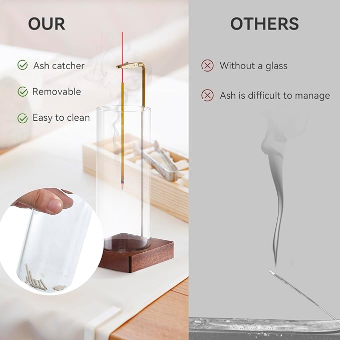 2 Pack Incense Holder for Sticks, Insence-Stick Holder Ash Catcher with Removable Glass [Anti-Ash Flying], Mess-Free Incense Burner, Perfect for Meditation Yoga Relaxation, Home Decor