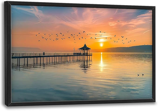 Lake Large Canvas Wall Art Sunset Nature Pictures Wall Decor Above Bed Framed Artwork Paintings Home Office Decorations for Living Room Bedroom Dinning Room Kitchen 36"x24"