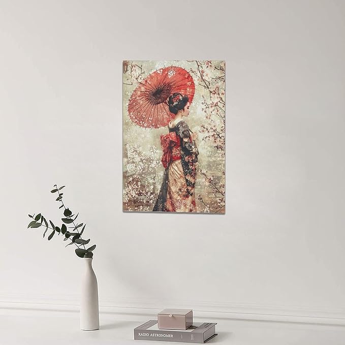 Fleruku Vintage Japanese Wall Art Japanese Geisha Wall Decor Japan Women Pictures Canvas Painting Artwork Home Decorations for Living Room Bedroom Bathroom Office 16"x24"