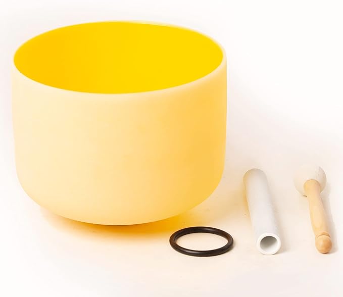 Leize Quartz Crystal Singing Bowl 432hz D Note Sacral Chakra Navel Chakra Orange 11" with Suede Striker