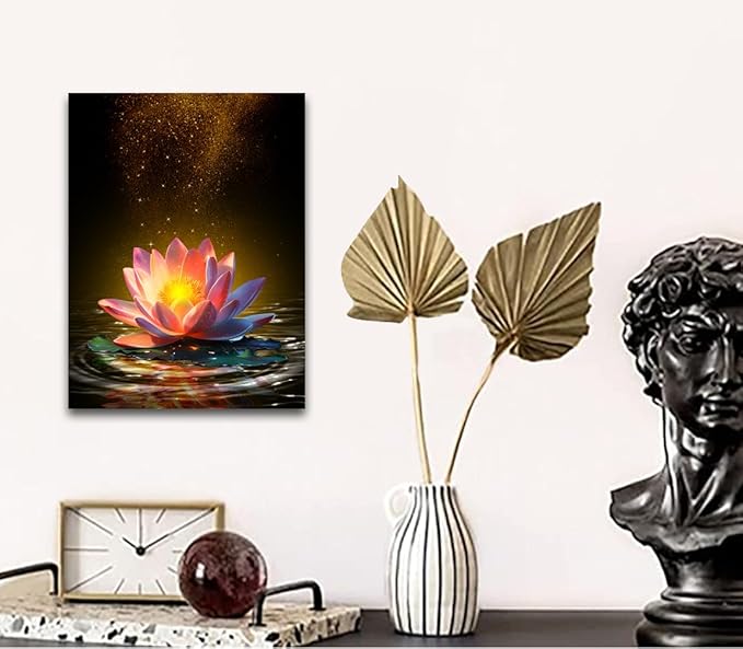 Lotus Floral Wall Art Prints,Framed Lotus Floral Canvas Prints Art for Zen Office Decor Wall Art Meditation Poster for Bathroom Home Decor(12"x16")
