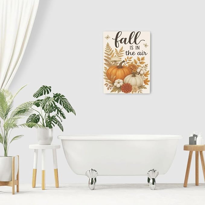 Fall Wall Decor Pumpkin Cotton Wall Art Autumn Pumpkin Canvas Pictures Painting Fall Signs Artwork Framed Decoration for Living Room Bedroom Dining Room Office Gifts 12"x16"