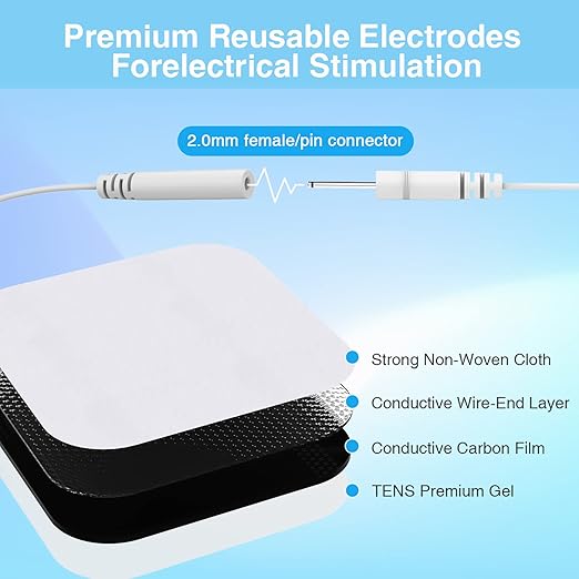 TENKER TENS Unit Replacement Pads 2x2" Reusable TENS Electrode Pads - 20PCS 3rd Gen Latex-Free Self-Adhesive Electrotherapy Patches Compatible with AUVON, Etekcity, Nicwell Care TENS