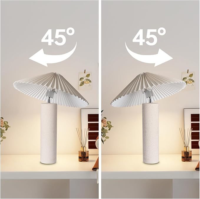 Elegant 45° Rotatable Ceramic Table Lamp (A15 Bulb Included), Pleated Flexible Light, Angle Control for Home, Office, Bedroom Decor - Modern Stylish Desk Lamp, White