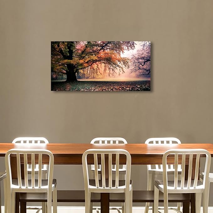 Tree of Life Wall Art Canvas Prints Natural Landscape Picture Home Decor Colorful Forest Paintings for Living Room Bathroom Bedroom Kitchen Decorations 24x48 Wooden Frames Artwork Easy Hanging