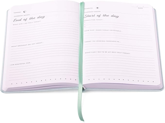 WORLD TRAVELER Eccolo Guided Gratitude Journal for Men and Women, Hardback Notebook with Linen Cover 256 Pages - Journal for Mood and Goals, Intentions & Reflections (Mint, 4.75x8 inches)