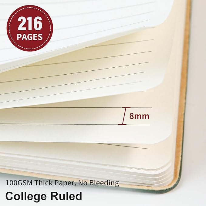 Lined Journal Notebook for Work College Ruled Note Book 5.79"x8.27" A5 PU Leather Daily Journaling 216 Pages for Women Men Writing Home School Supplies Business (A5 Lined 216pages, 2 Pack-BlackRed)