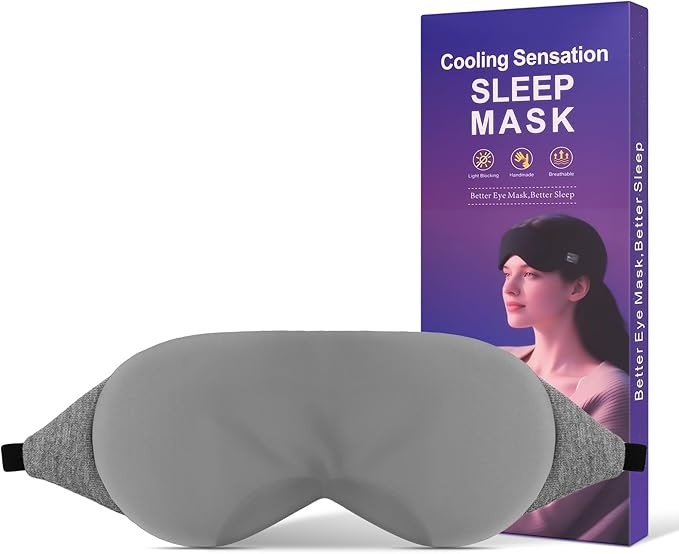 Cool Touche Sleep Mask for Side Sleepers Men & Women, Eye Mask with Memory Foam Nose Padding, Ultra Soft Blockout Eye Shade Cover, Cotton Sleep Mask for Sleeping, Travel, Nap (Gray)