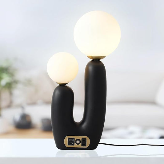 Decorative Mushroom Lamp, Resin Lamp for Desk, Unique Globe Lamps for Bedrooms and Side Tables, Desk Lamps for Night Stands, Portable Table Lamps for Living Room (Black)