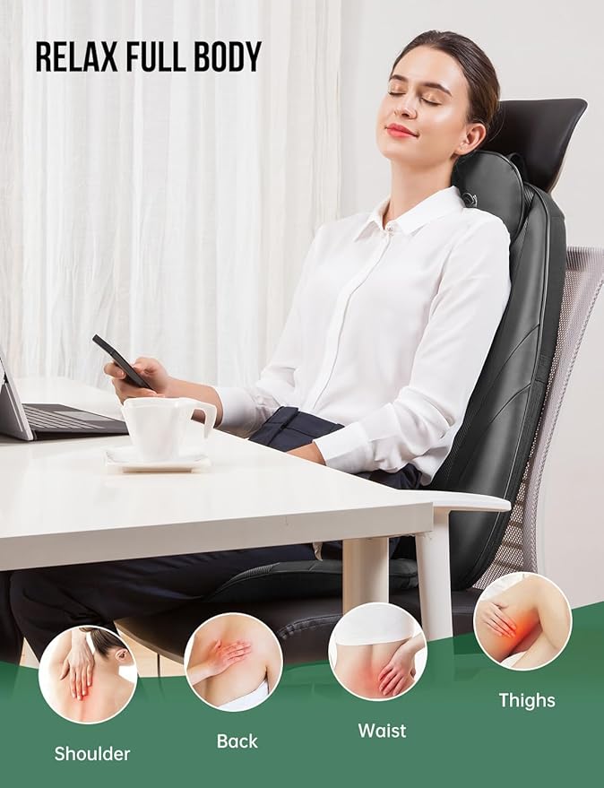 Snailax Back Massager with Soothing Heat, Gifts for Men, Women, Electric Deep Tissue Kneading Full Body Massage Chair for Back Pain, Home, Office Use, App Control