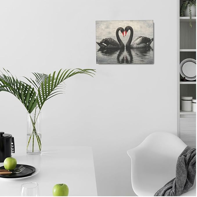 Black Swan Wall Art Vintage Canvas Wall Decor Swan Aesthetics Art Retro Pictures Painting Artwork Framed Decoration for Living Room Bedroom Bathroom Dining Room Office 12"x16"