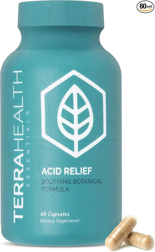 Terra Health Essentials - Acid Relief | All-Natural Acid Reflux Relief, Heartburn, Indigestion Supplement | 30-Day Supply (60 Capsules)