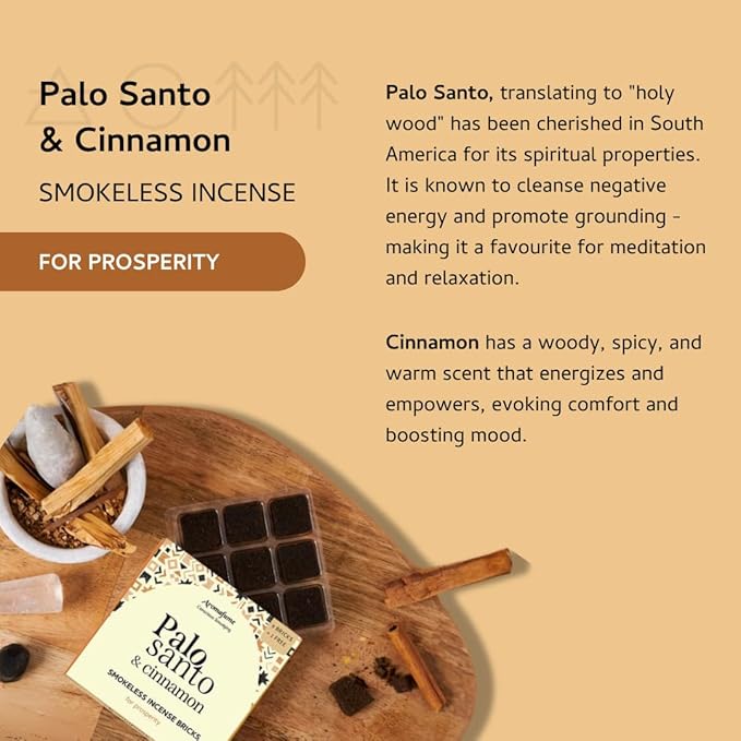 Palo Santo & Cinnamon Smokeless Incense Bricks & Rainbow Burner | 2 x 9 bricks | Aromatherapy | Smudging | Made with Essential oils | Natural Air fresheners for home | Spiritual Meditation Accessories